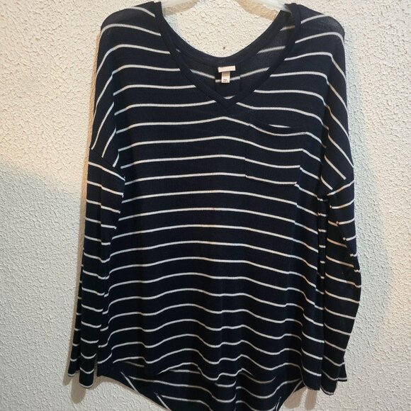 Merona Womens Striped Navy & White V-Neck Sweater XXL - Picture 7 of 7